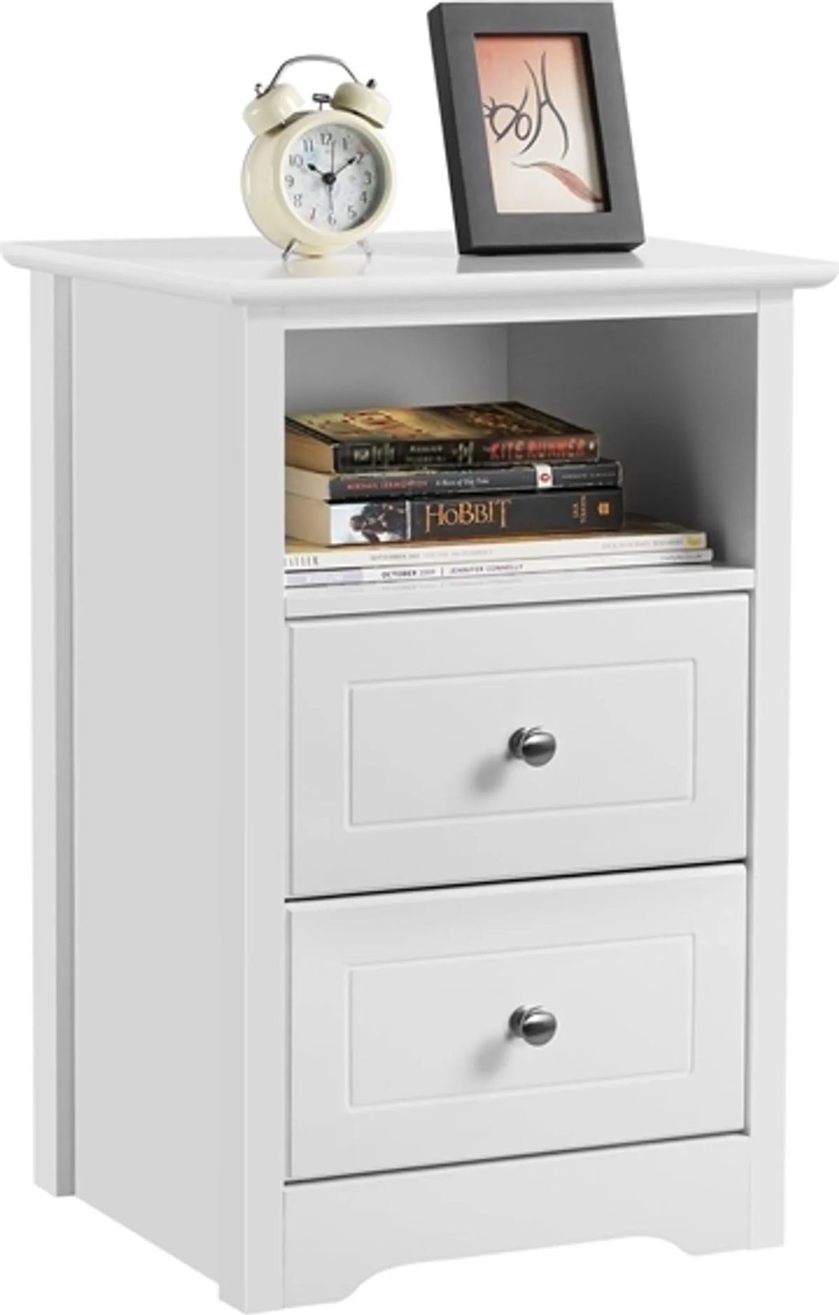 Yaheetech Nachttisch mit 2 Schubladen - 40 x 35 x 60 cm - Mit offener Lagerung und minimalistischem Design und glatten Führungen - Für Schlafzimmer und Wohnzimmer - Weiß E1 MDF