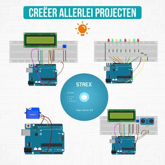 Strex Starter Kit geeignet für Arduino - ATmega328P - 244 Teile - In Plastik Aufbewahrungsbox