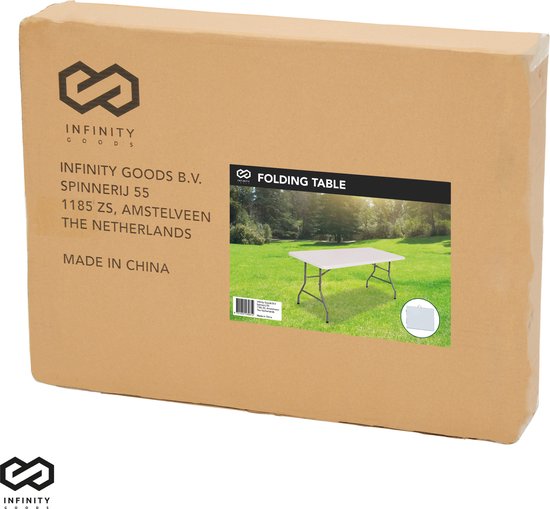 Infinity Goods Zusammenklappbarer Tisch - Klapptisch - 180 x 70 x 74 cm - Campingtisch - Gartentisch - Tragbar - Weiß