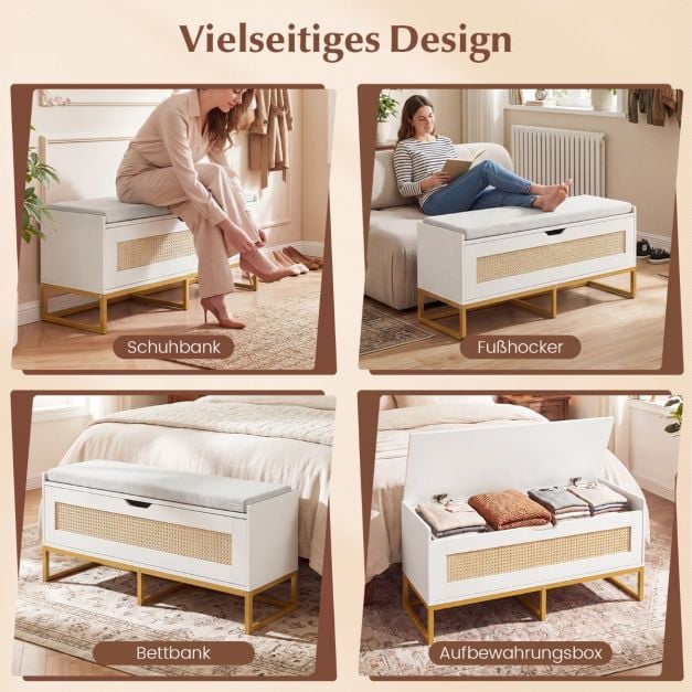 Coast Schuhbank - Rattan - Sitzkissen - 100 x 35 x 44 cm - Weiß