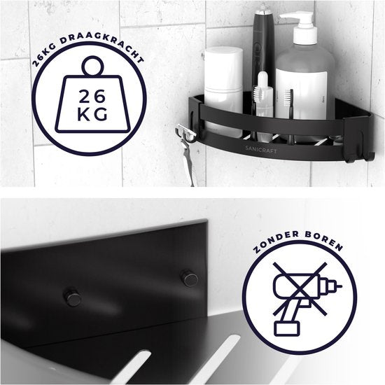 Sanicraft® - Duschregal - Duschregal ohne Bohren - Geeignet für jede Art von Wand - Duschregal hängend - Duschregal schwarz - Duschregal - Edelstahl - 2 Stück
