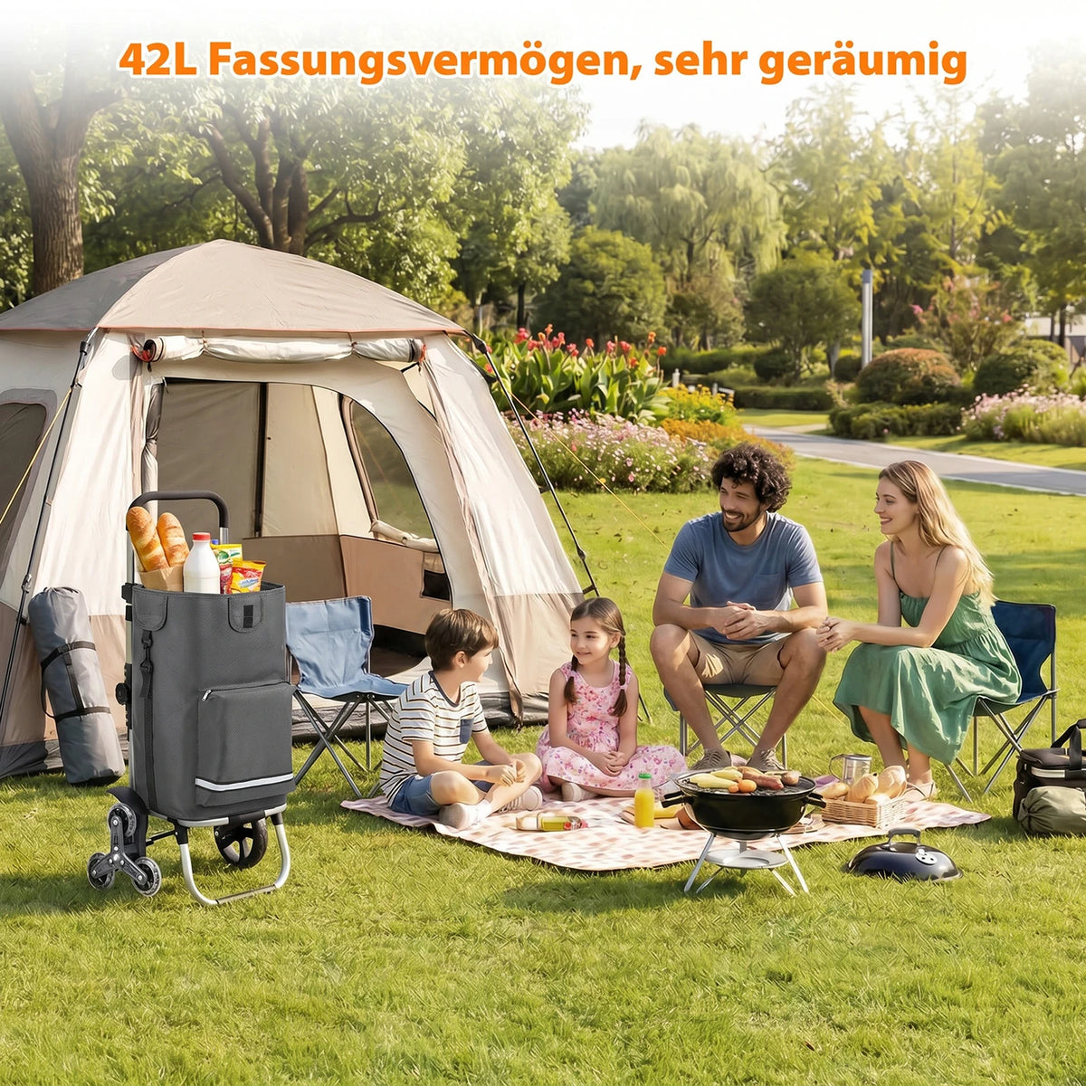 Sekey Einkaufswagen mit Treppenfahrfunktion, 60 l, grau, 36 x 42 x 98 cm