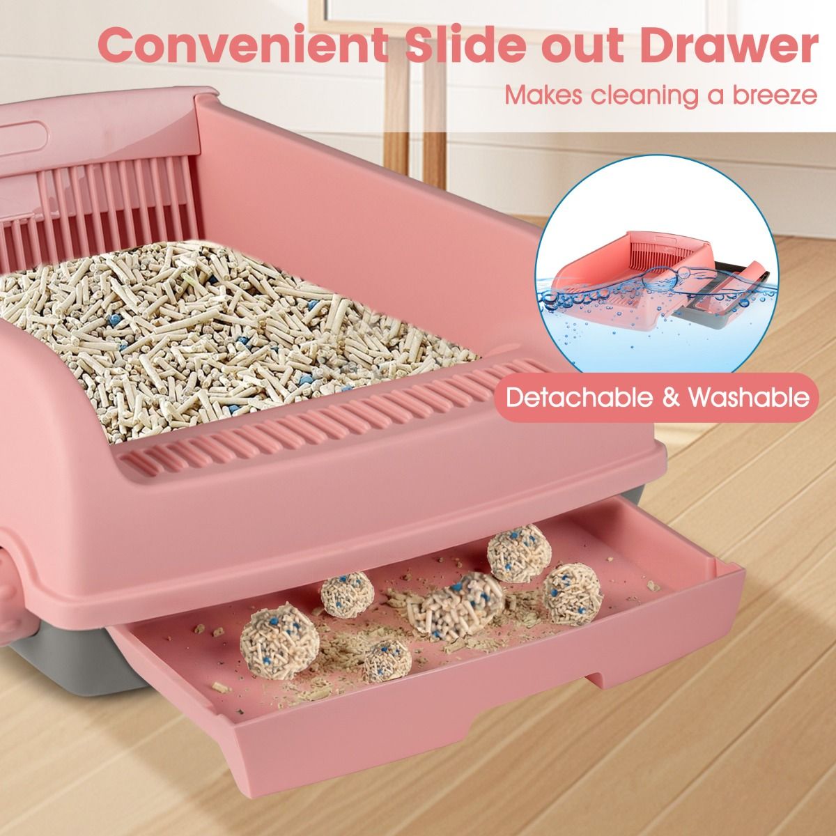 Coast Halbautomatische Katzentoilette – Ausziehbare Schublade – 60 x 46 x 24 cm – Rosa