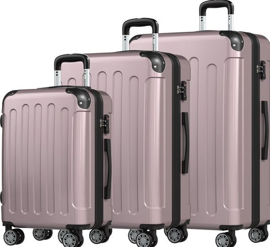 TRVLMORE - Kofferset - 3 Stück - Komplettes Reisekofferset - 45L Handgepäck + 75L und 115L geräumiges Gepäck - Rose Gold