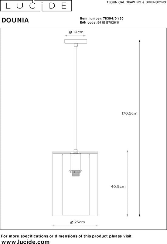 Lucide DOUNIA Hängeleuchte – Ø 25 cm – E27 – Schwarz
