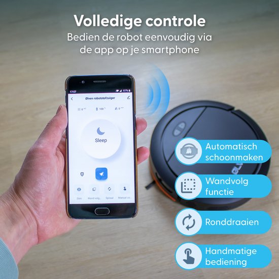 Ølven Staubsaugerroboter mit Wischfunktion - App - Ladestation - Geeignet für Haustiere - Wischroboter