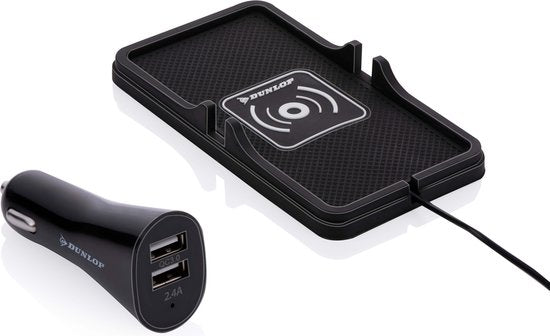 Dunlop Phone Holder Car/ Qi Charger - Wireless Charging - Schnelles Ladegerät - inkl. Autoladegerät und Kabel