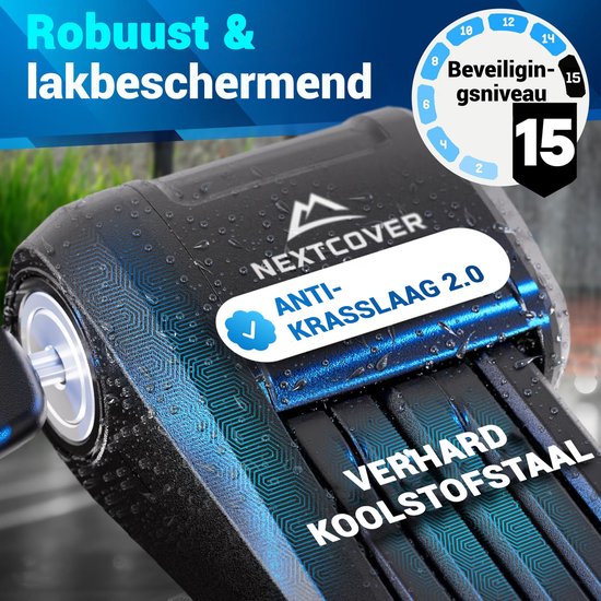 Nextcover Faltschloss 100cm FoldOne Pro | Fahrradschloss mit drei Schlüsseln | Fahrradschloss mit Halterung | Schloss für Fahrräder, E-Bikes, E-Scooter | SteelSecure Technology 3.0