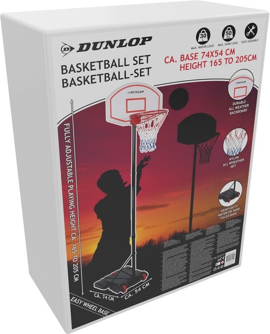 Dunlop Basketball Stange - Basketball Ring mit Ständer - 165 bis 205 CM - Basketball Set - Basketball für Draußen