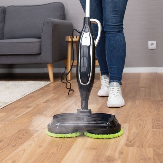 Livington Steam Twister Dampfreiniger mit rotierendem Doppel-Moppkopf, reinigt, schrubbt und poliert, 3-Stufen-Dampfautomat, 120 Grad heißer Dampf, Handdampfreiniger, 350-ml-Wassertank, schwarz