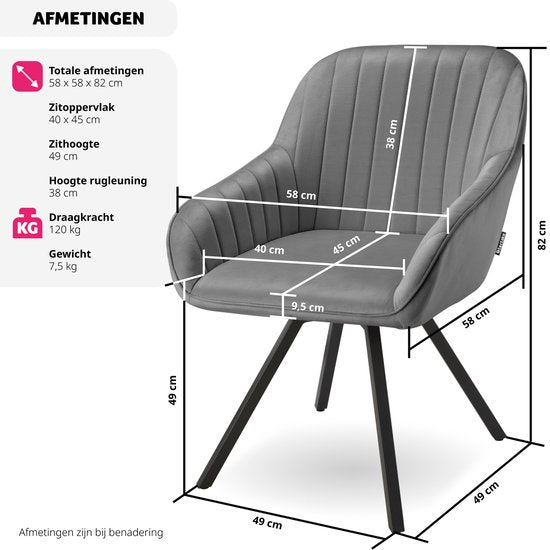 tectake - Esszimmerdrehstuhl mit Armlehnen - Ergonomischer Schalensessel mit Samtpolsterung - Gepolstert - Drehstuhl für Wohnzimmer, Esstisch, Arbeitszimmer, Frisiertisch und Küche - Grau