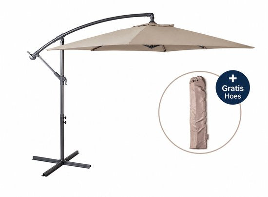 Nexxt Banana Sonnenschirm – Schwebeschirm mit Schutzhülle und Stahl-Kreuzfuß - 3 Meter – Taupe