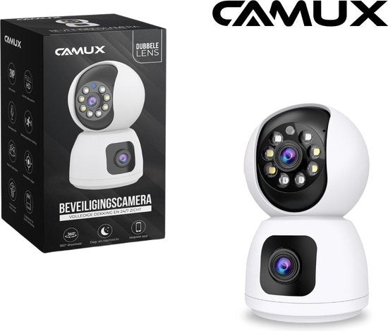 Camux - DualVision Sicherheitskamera Indoor - 2MP Full HD Kamera mit Nachtsicht - Babyphone - Haustierkamera mit App - Hundekamera - Petcam
