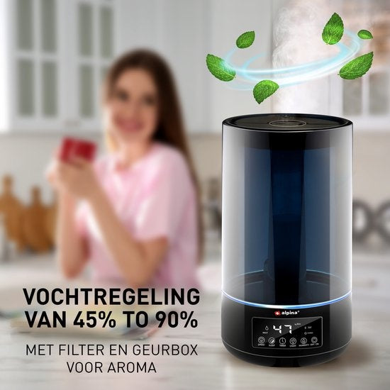 alpina Luftbefeuchter 4.3L - Luftbefeuchter - Aroma Diffuser mit Timer - Fernbedienung - Schwarz