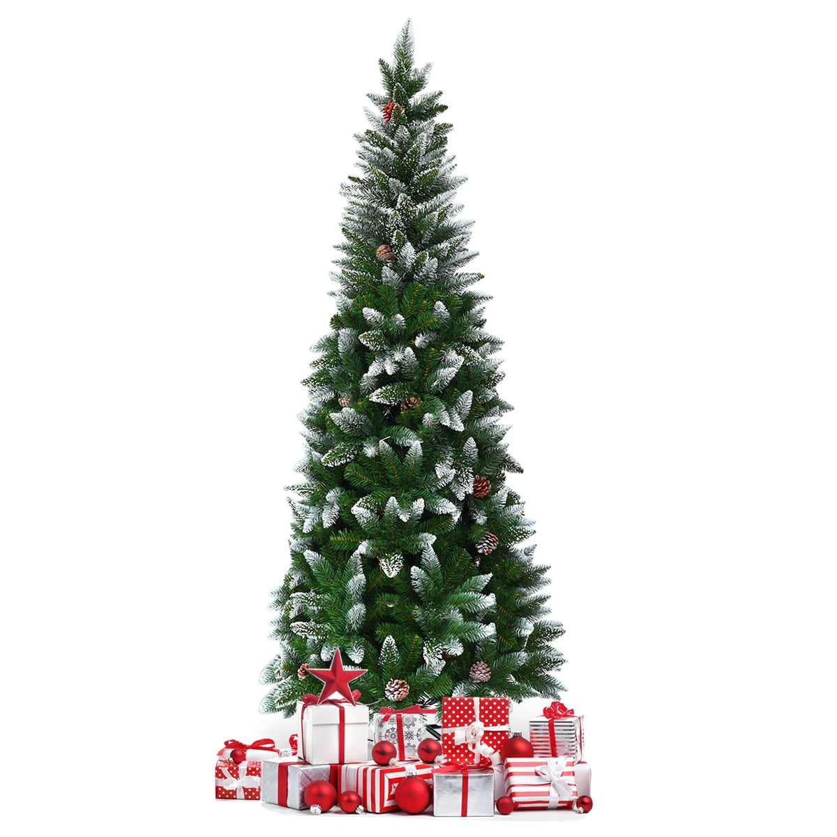 Coast Snowy Slim Künstlicher Weihnachtsbaum Grün/Weiß - 64 x 183 cm - Mit 630 Zweigspitzen und 29 Tannenzapfen