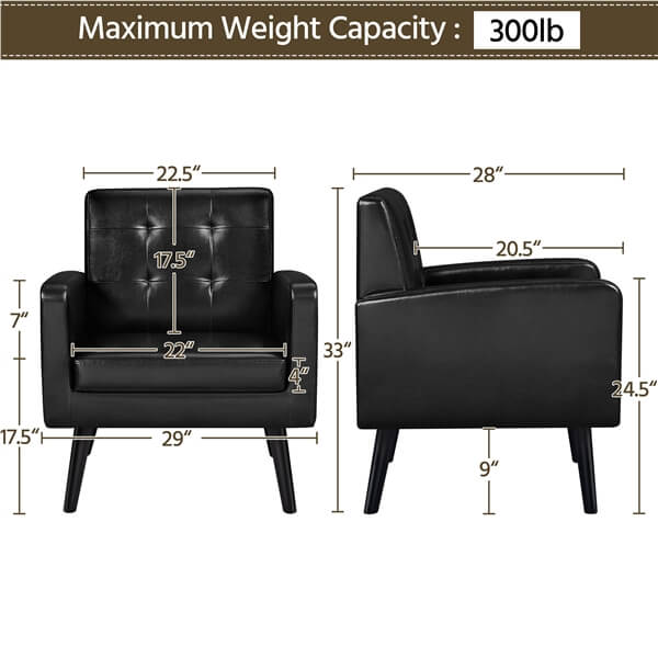 Yaheetech Sessel aus Kunstleder mit Holzbeinen – Loungesessel – 72 x 73 x 83 cm – Schwarz