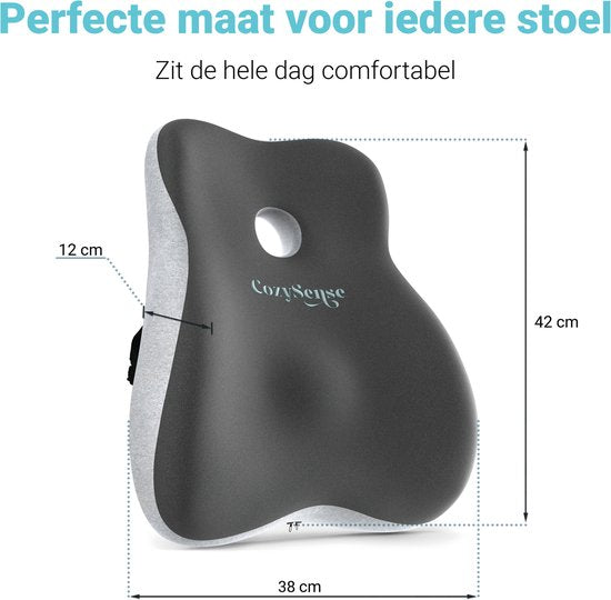 CozySense® Rückenstütze - Verstellbares Kissen für den unteren Rücken - Lendenkissen für Auto, Bürostuhl, Bett & Sofa - Ergonomisch - Mit Coolgel - Waschbarer Bezug