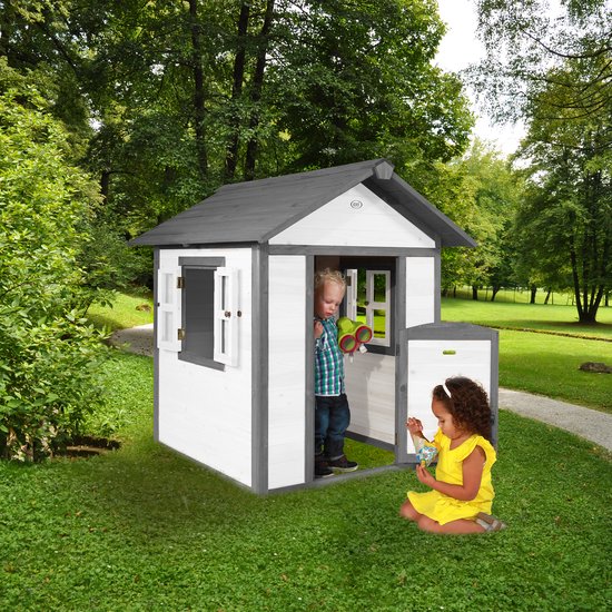 AXI Beach Lodge Spielhaus in Grau/Weiß – Spielhaus für den Garten / den Außenbereich – FSC-Holz – Gartenhaus für Kinder