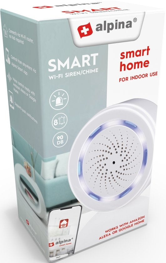 alpina Smart Home - Intelligente Sirene - 90dB - 8 verschiedene Töne - Alarm für Innenräume