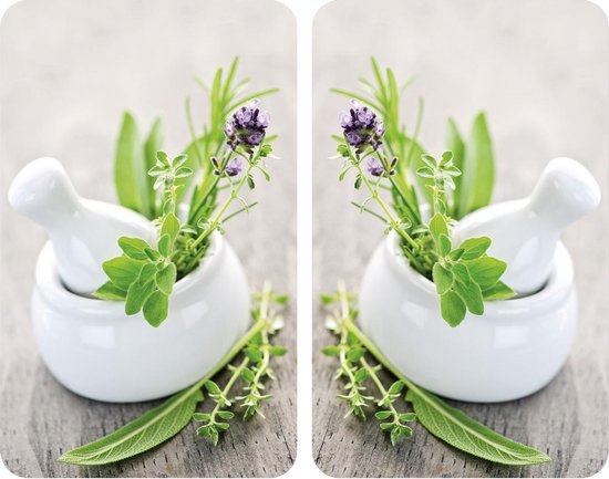 Wenko Abdeckplatten für Kochfeld – Herb Garden – 52 x 30 cm – Glas – Weiß, 2-teilig