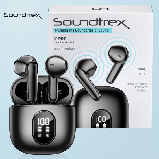 Soundtrex X-Pro Wireless Earphones - Bluetooth Ohrhörer - Earpods kabellos - LED-Anzeige - Bluetooth 5.3 - Schwarz