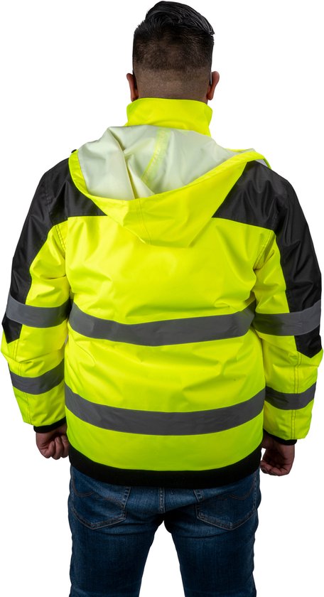 Dunlop Sicherheitsjacke XL – Sicherheitsweste für Erwachsene – Funktionales Design mit Taschen – Fluoreszierend – Bequeme und universelle Passform – PES-Kunststoff – Gelb