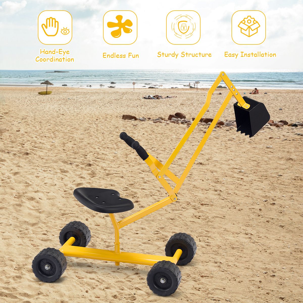 Coast Baggerauto für Kinder – Um 360° drehbarer Sitz – Metallrahmen – Gelb