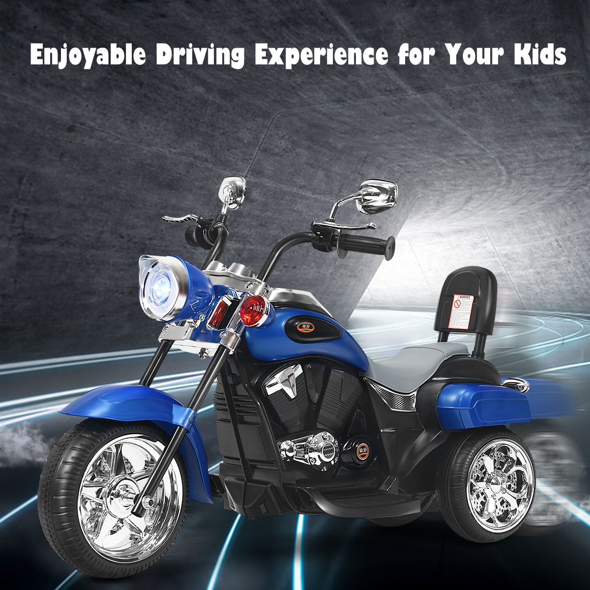 Coast Elektromotorrad für Kinder – Chopper-Stil – Verstellbarer Scheinwerfer – Musikfunktion – Blau und Schwarz – 91 x 48 x 64 cm