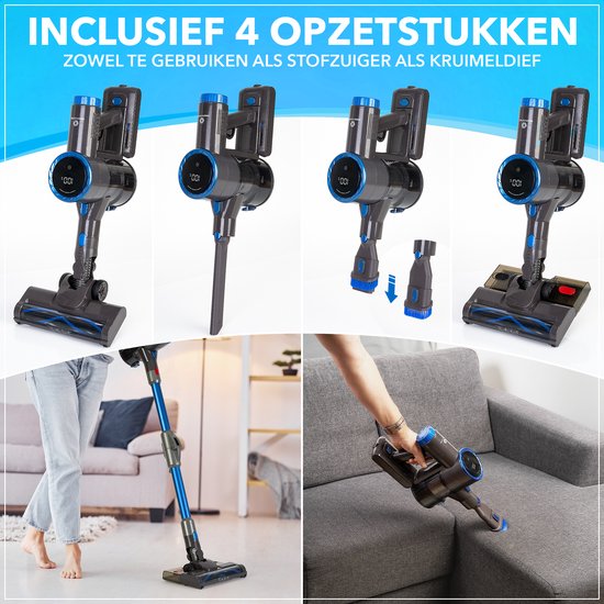 Innovixpro® Stabstaubsauger Cordless - Leistungsstarker 30KPa - Mit Wischfunktion - Beutellos - Akkubetrieben - Inkl. Extra Aufsätze & Aufbewahrungsbeutel - HEPA Filter - Multifunktional