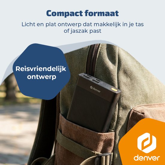Denver Powerbank – 10.000 mAh – 22,5 W Schnellladung – LED-Anzeige – Notfallpaket – PQC10008