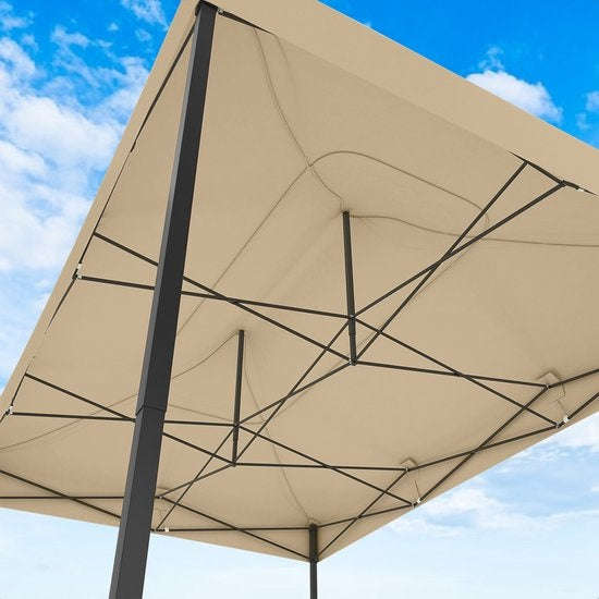 LifeGoods Pavillon Partyzelt - 3,0 x 4,5 m - Leicht aufbaubar, faltbar, wasserdicht - Tragetasche mit Rädern - Beige
