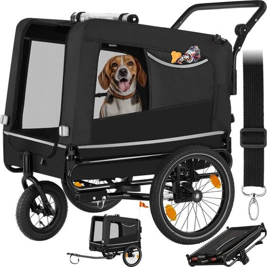 tectake - Dog WoofRider Fahrradanhänger - schwarz - vielseitig, zusammenklappbar, bis zu 40 kg - Hundebuggy Hundekinderwagen - 404946