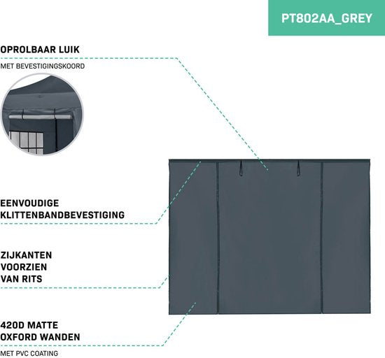 VONROC Seitenwandset - Für Premium Partyzelt PT501XX - Wasserdicht - 50+ UV Schutz - Grau