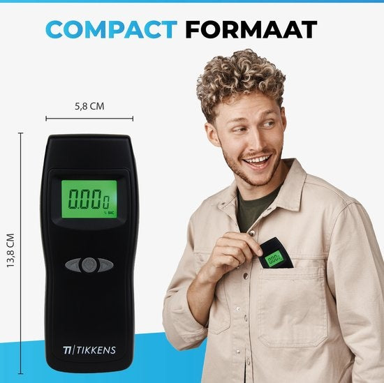 TIKKENSÂ® Digitaler Alkoholtester - Geeignet für Frankreich, Niederlande, Belgien, ... - Alkoholtest - USB Wiederaufladbar - Alkoholtester - 10 Extra Mundstücke - Schwarz