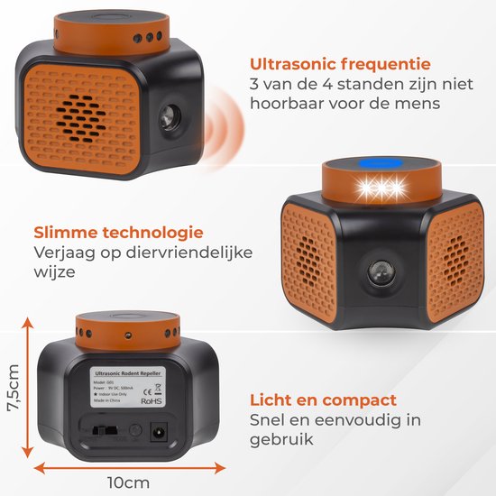Nuvance Mäusevergrämer – Ultraschall-Vergrämer – Ratten- und Schädlingsvergrämer – 360 Grad & 4 Modi – Mäusebekämpfung – Orange