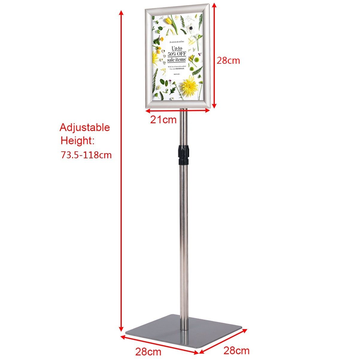 Küsteninformationsständer A4 - verstellbar 73,5-118 cm - silber - 2er Set mit Posterrahmen