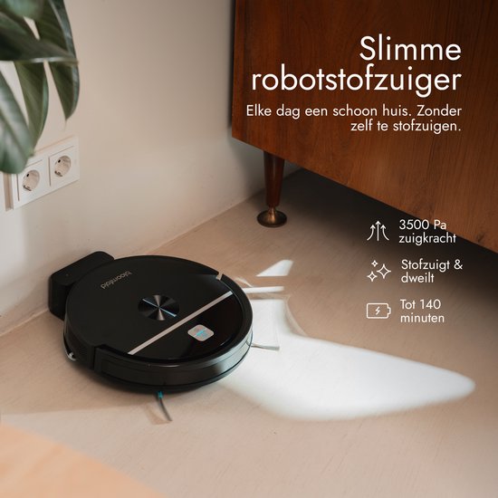 Bloomfold Sweep Roboterstaubsauger mit Wischfunktion – Intelligenter Roboterstaubsauger, 3500 Pa, 130 Min., App & Google Home – Ultradünn (7,3 cm) – Geeignet für Tierhaare