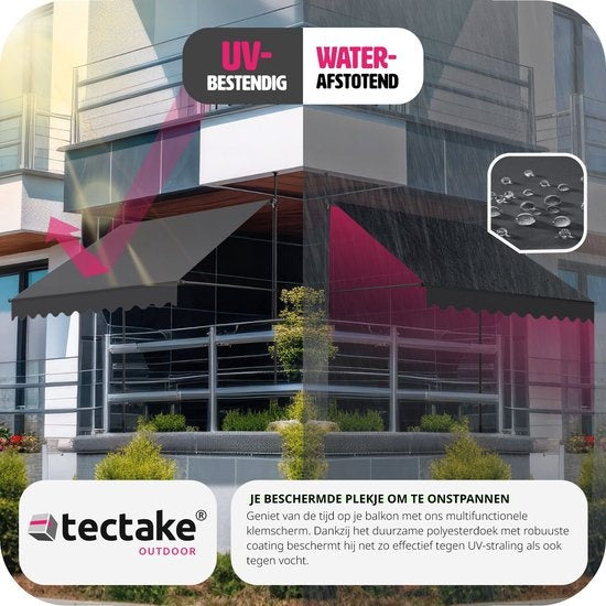 tectake - Klemmmarkise - Sonnenschirm - Markise - Verstellbar - Klemmmarkise - Sonnenschirm Balkon - 300 x 180 cm - schwarz grau - Markise - 404965