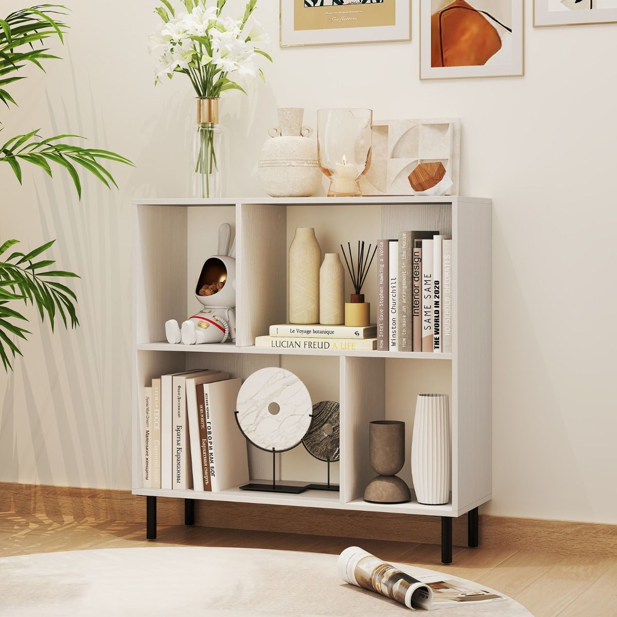 Coast 4-Cube Bücherregal 90 x 30 x 90 cm Weiß - 2-stufiges Regal mit Metallbeinen für Büro und Zuhause