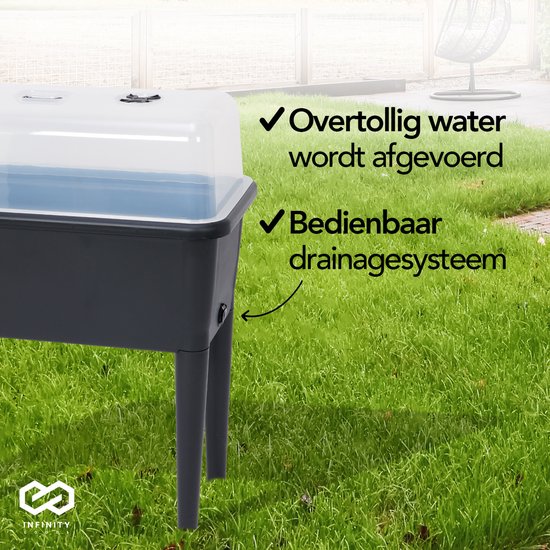 Infinity Goods Growing Table On Legs XXL - Grower - Rechteckig - 76 x 37 x 85 cm - 70L - Outdoor Indoor - Deckel - Schwarz