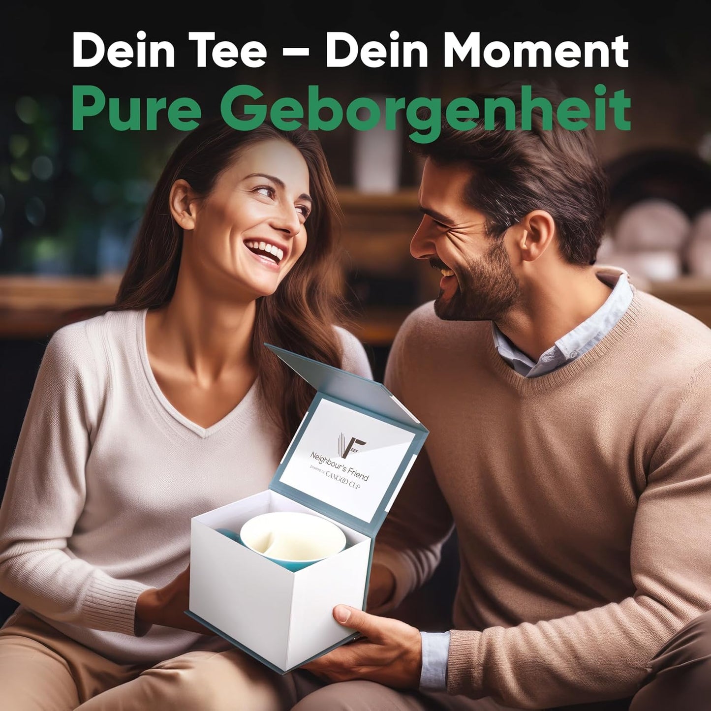 Neighbour's Friend Patentierte Teetasse blau Geschenk Box I Keramik Tasse groß 325ml I Teebecher Steingut I Keramiktasse für Tee I Spülmaschinengeeignete Teetassen I Modernes Design für Teetrinker