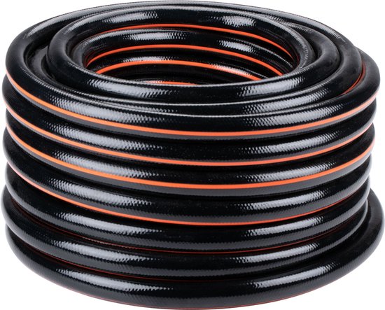 BLACK+DECKER Gartenschlauch 25 Meter - ⌀19MM - Strapazierfähiges PVC - Gartenbewässerung, Autowäsche, Poolbefüllung - Passend für jeden Standard-Wasserhahn - Schwarz/Orange