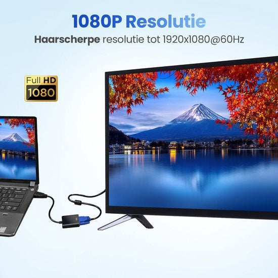 Garpex - HDMI zu VGA Adapter - Full HD 1080P - Stecker zu Buchse - Extra Display - Schwarz