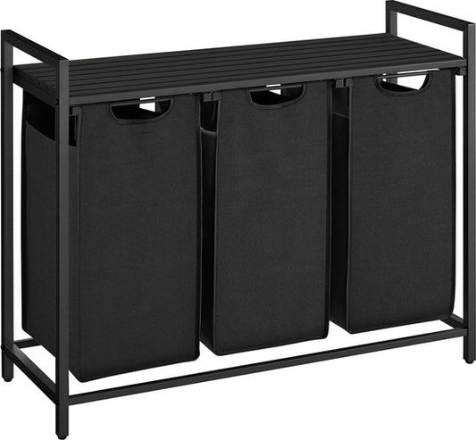 O'DADDYÂ¬Ã† Wäschekorb 3 Fächer - Wäschesortierer - ausziehbar mit Regal - 92,5 x 33 x 71 cm - Wäschekorb - 114L unterteilt in 3 Fächer - Wäschekörbe - Wäschekorb schwarz Metall - dunkelgrau