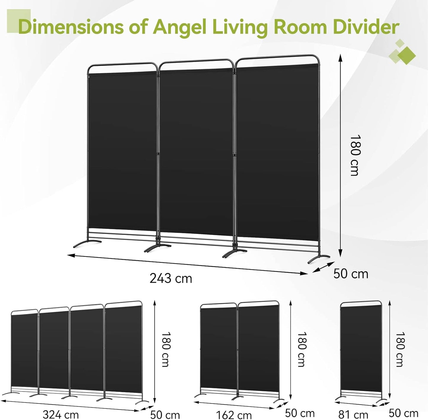 Angel Living Faltwand - 3 Paneele - 243 x 180 cm - Schwarz