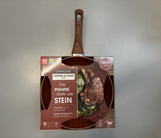 Livington Copper & Stone Pan – 28 cm große Bratpfanne – Antihaftbeschichtung und kratzfest – Granit-Optik – innere Steinschicht für perfekte Wärmeverteilung – geeignet für Ceran, Gas, Elektroherd und Induktion