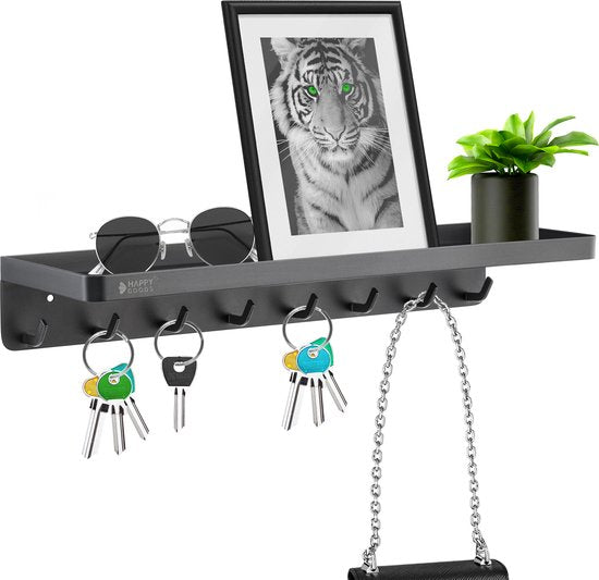 Happy Goods XL Schlüsselablage Schwarz- Schlüsselhalter- inkl. Schrauben - Edelstahl - Schlüsselschrank - Schlüsselablage mit Behälter