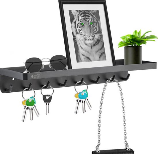Happy Goods XL Schlüsselablage Schwarz- Schlüsselhalter- inkl. Schrauben - Edelstahl - Schlüsselschrank - Schlüsselablage mit Behälter