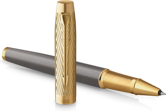 Parker IM Parker Pioneers Collection Tintenroller | graue Lackierung mit goldener Kappe und Details | feine Spitze | schwarze Tinte | mit Geschenkbox