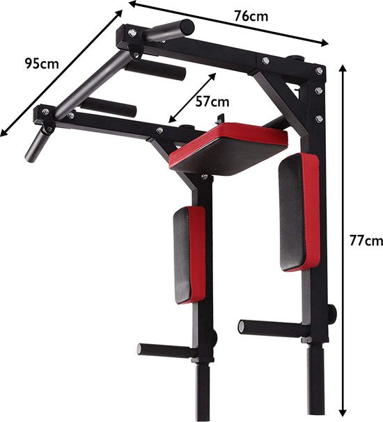 Zoluko Professional Dip & Pull Up Bar Wandhalterung - 200kg Tragkraft - Dip Station - Inkl. E-Book - Einfache Montage - 2 in 1 Klimmzugstation und Dip Station für den Heimsport - Klimmzugstange Fitness - Dip Bars - Chin Up Bar - Schwarz/Rot